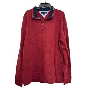 Tommy Hilfiger Quarter-Zip Pullover XXL Red Navy Cotton